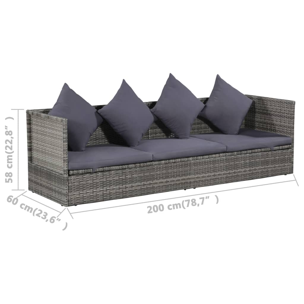 vidaXL Pat de grădină, gri, 200 x 60 cm, poliratan vidaXL Pat de grădină, gri, 200 x 60 cm, poliratan
