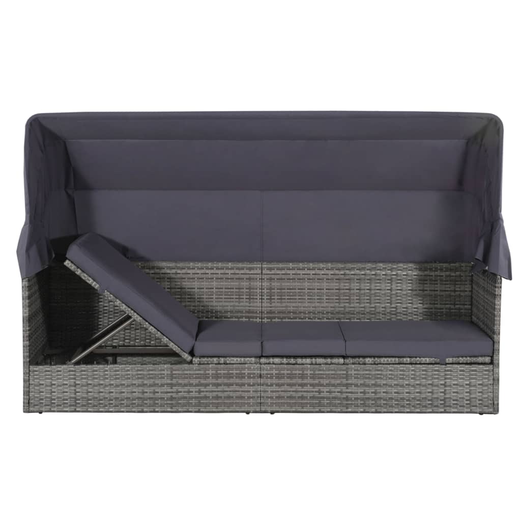 vidaXL Pat de grădină cu baldachin, gri, 205 x 62 cm, poliratan vidaXL Pat de grădină cu baldachin, gri, 205 x 62 cm, poliratan