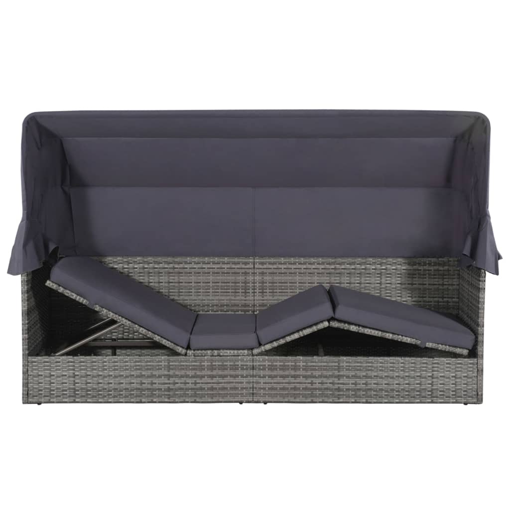 vidaXL Pat de grădină cu baldachin, gri, 205 x 62 cm, poliratan vidaXL Pat de grădină cu baldachin, gri, 205 x 62 cm, poliratan
