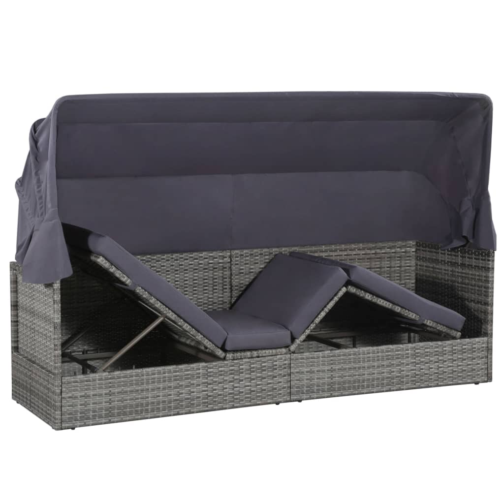 vidaXL Pat de grădină cu baldachin, gri, 205 x 62 cm, poliratan vidaXL Pat de grădină cu baldachin, gri, 205 x 62 cm, poliratan