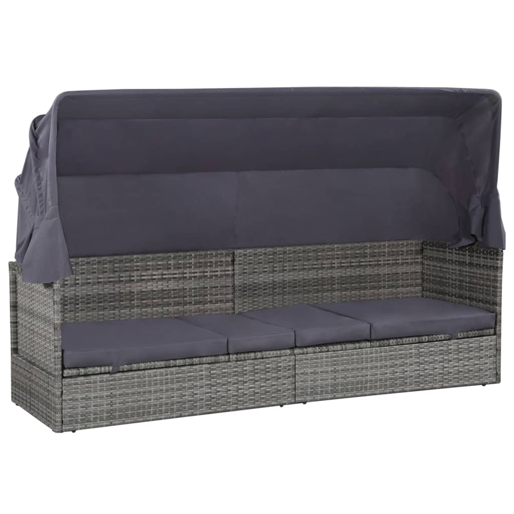 vidaXL Pat de grădină cu baldachin, gri, 205 x 62 cm, poliratan vidaXL Pat de grădină cu baldachin, gri, 205 x 62 cm, poliratan