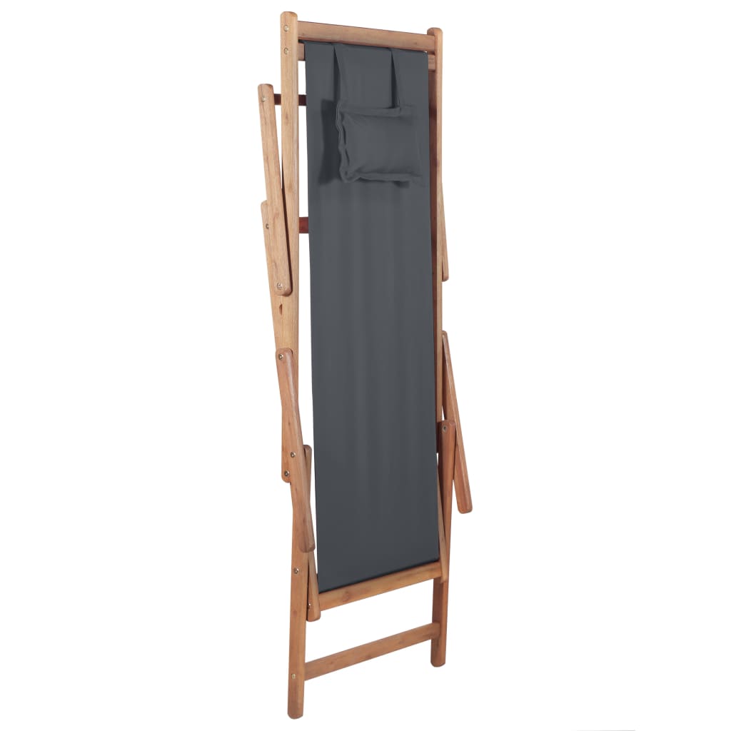 vidaXL Scaun de plajă pliabil, gri, textil și cadru din lemn