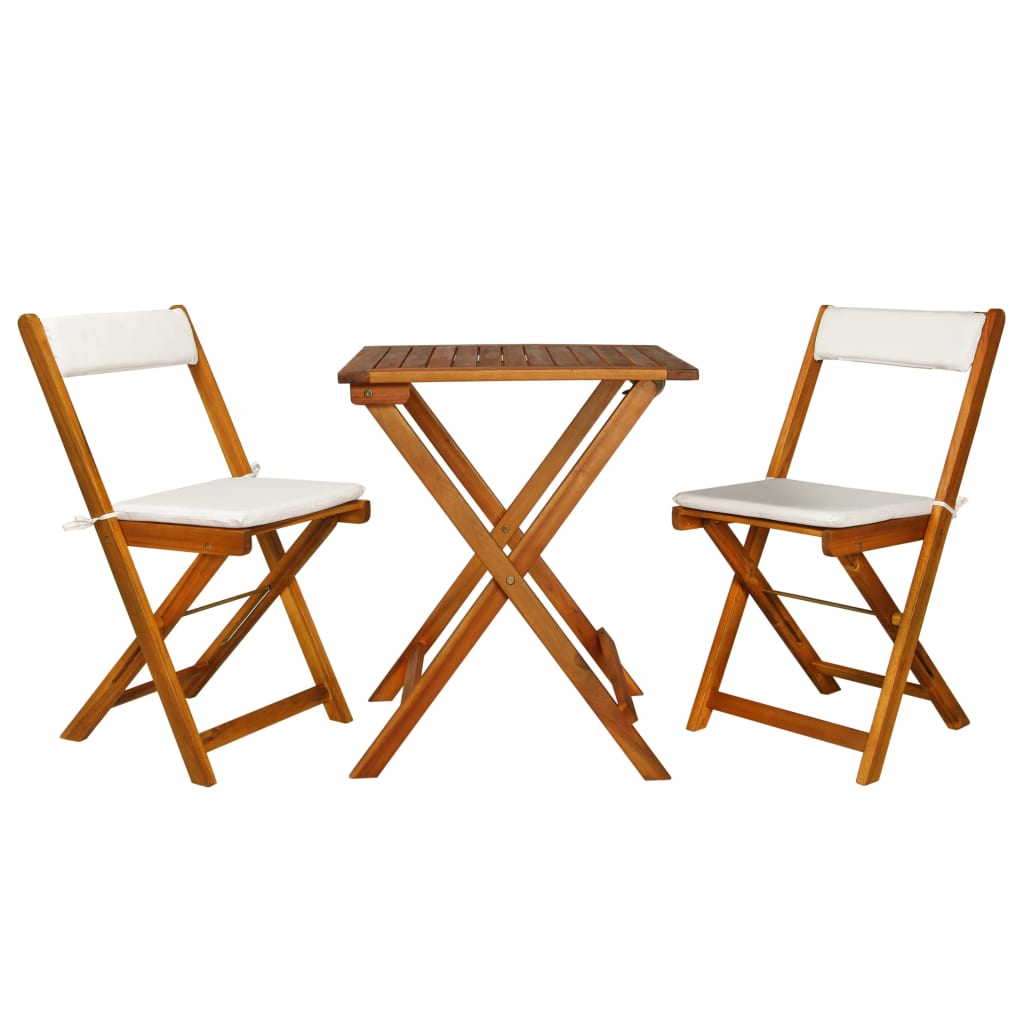 vidaXL Set bistro pliabil cu perne, 3 piese, lemn masiv de acacia vidaXL Set bistro pliabil cu perne, 3 piese, lemn masiv de acacia