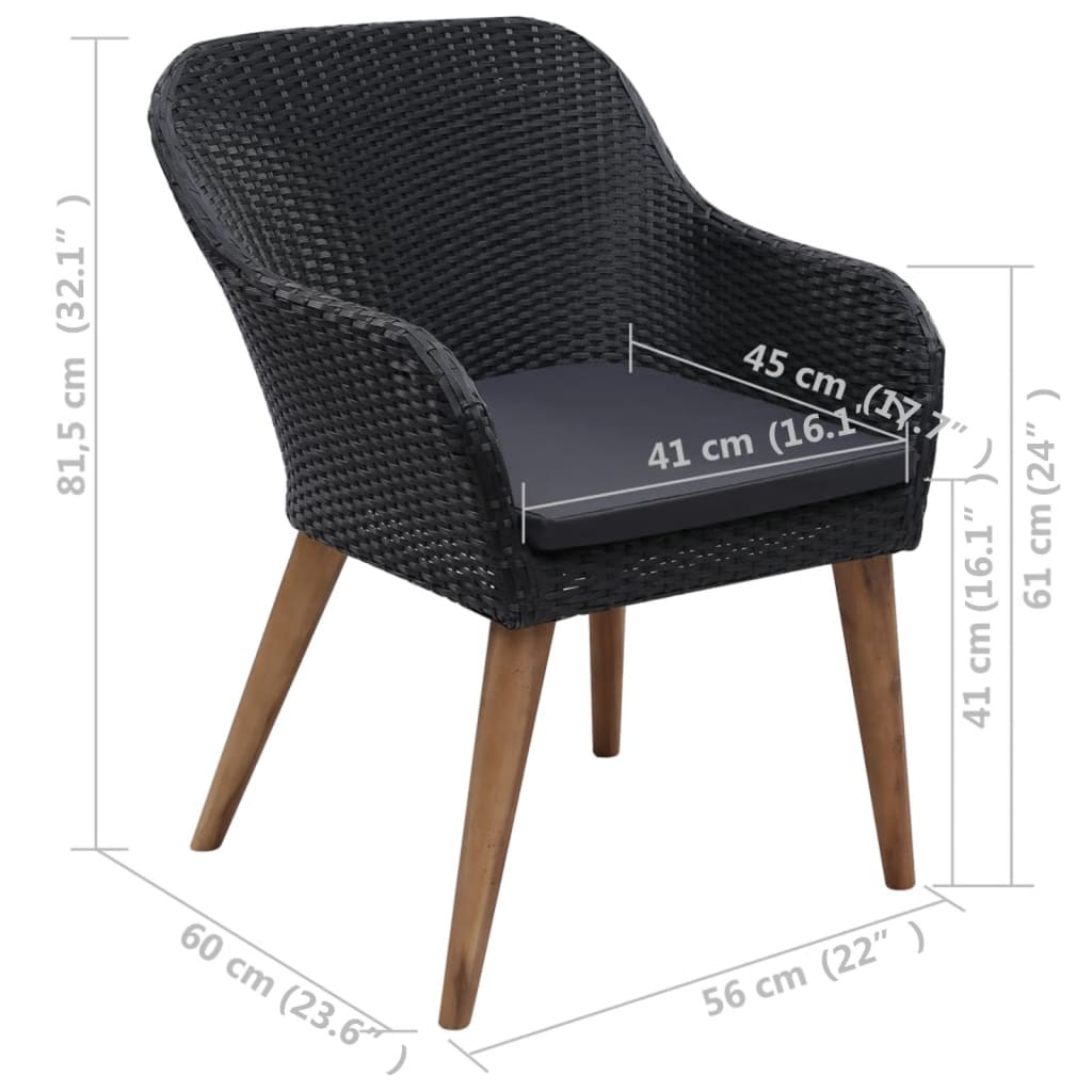 vidaXL Scaune de exterior cu perne, 2 buc., negru, poliratan vidaXL Scaune de exterior cu perne, 2 buc., negru, poliratan