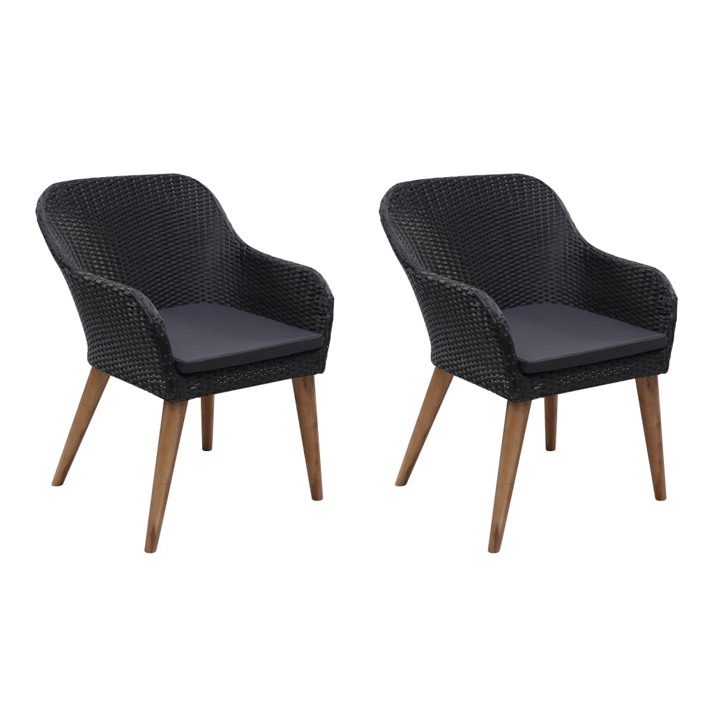 vidaXL Scaune de exterior cu perne, 2 buc., negru, poliratan vidaXL Scaune de exterior cu perne, 2 buc., negru, poliratan