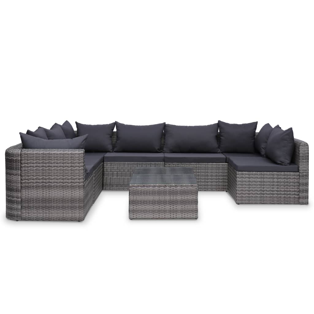 vidaXL Set mobilier de grădină cu perne, 8 piese, gri, poliratan vidaXL Set mobilier de grădină cu perne, 8 piese, gri, poliratan