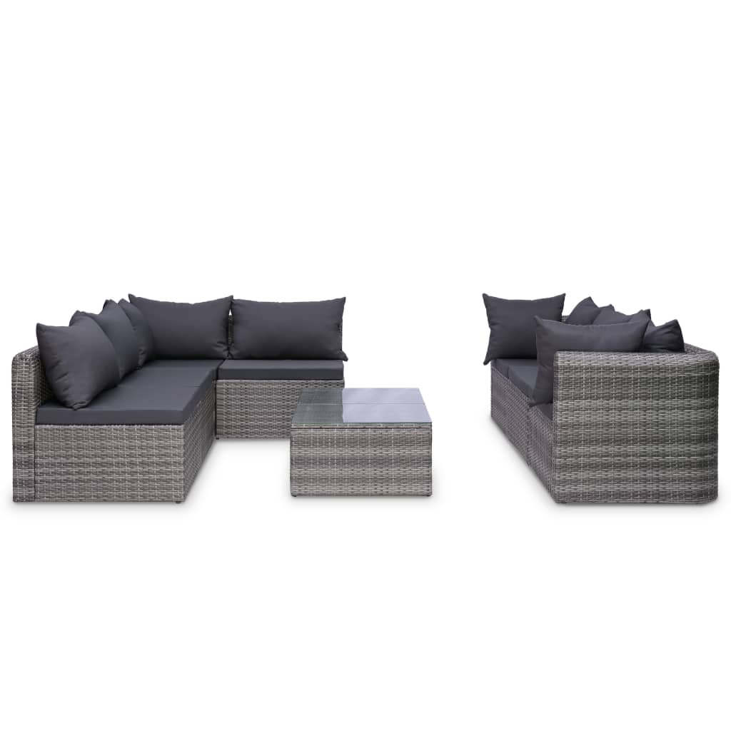 vidaXL Set mobilier de grădină cu perne, 8 piese, gri, poliratan vidaXL Set mobilier de grădină cu perne, 8 piese, gri, poliratan