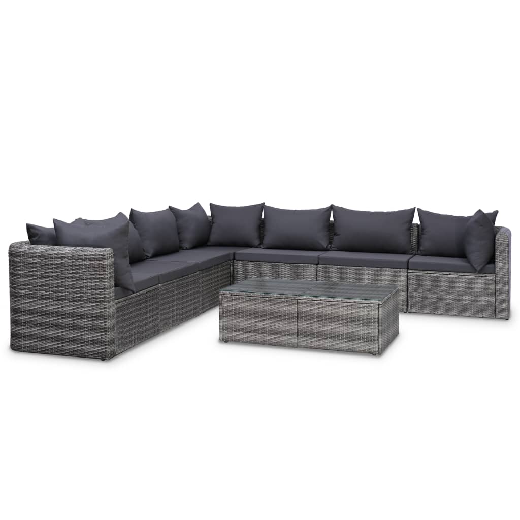 vidaXL Set mobilier de grădină cu perne, 8 piese, gri, poliratan vidaXL Set mobilier de grădină cu perne, 8 piese, gri, poliratan