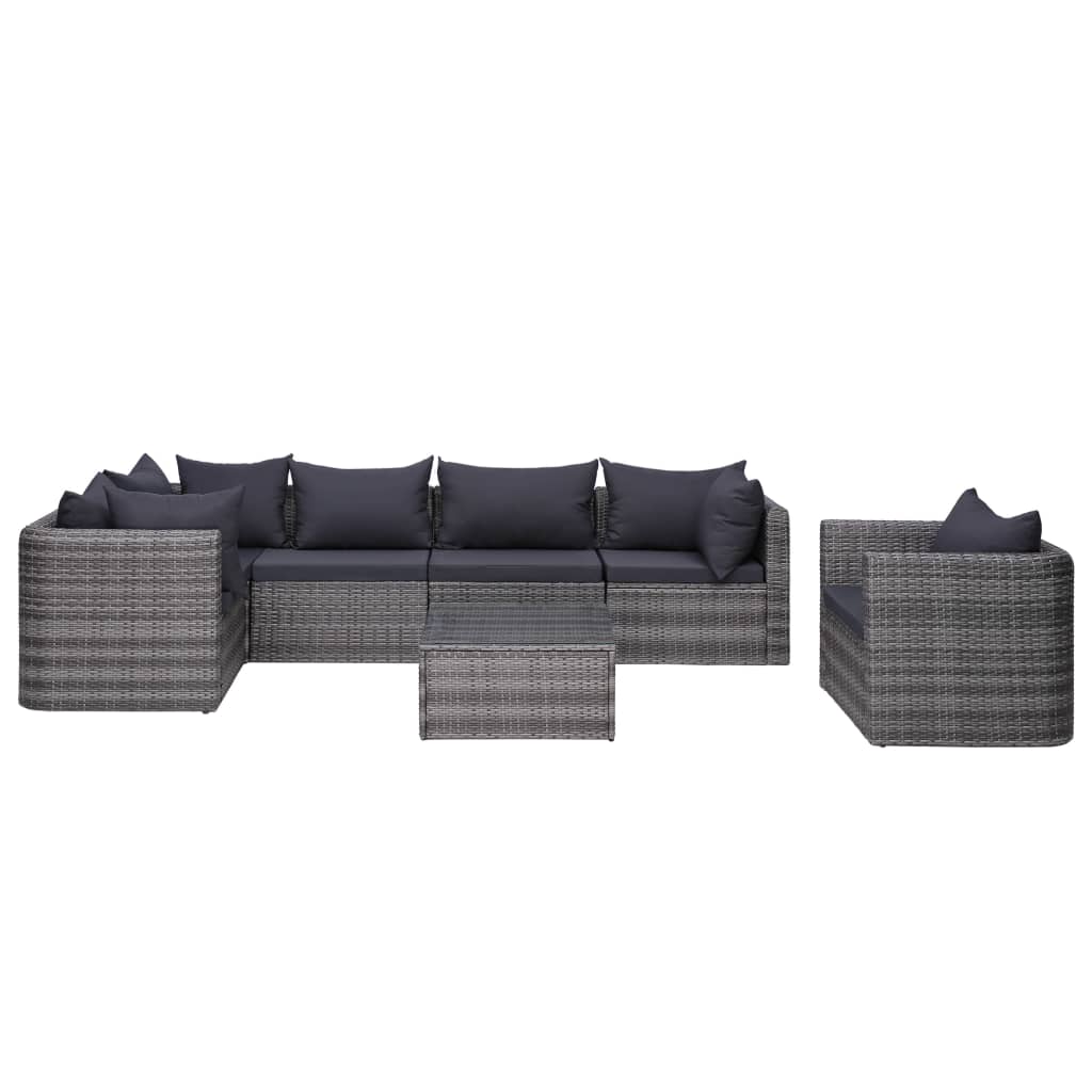 vidaXL Set canapea de grădină cu perne, 7 piese, gri, poliratan vidaXL Set canapea de grădină cu perne, 7 piese, gri, poliratan