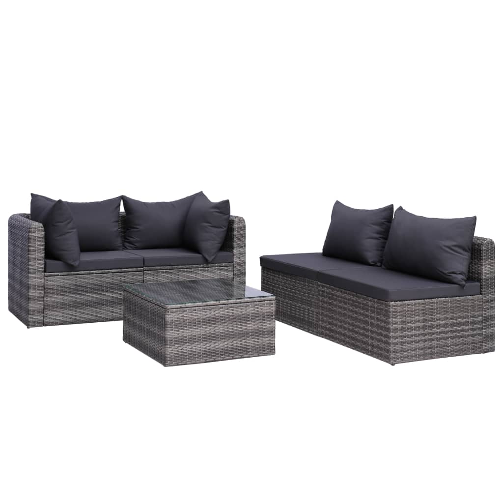 vidaXL Set canapea de grădină cu perne, 5 piese, gri, poliratan