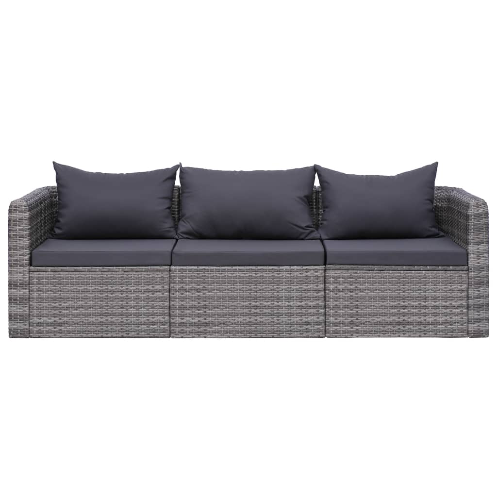 vidaXL Set canapea de grădină cu perne, 3 piese, gri, poliratan vidaXL Set canapea de grădină cu perne, 3 piese, gri, poliratan
