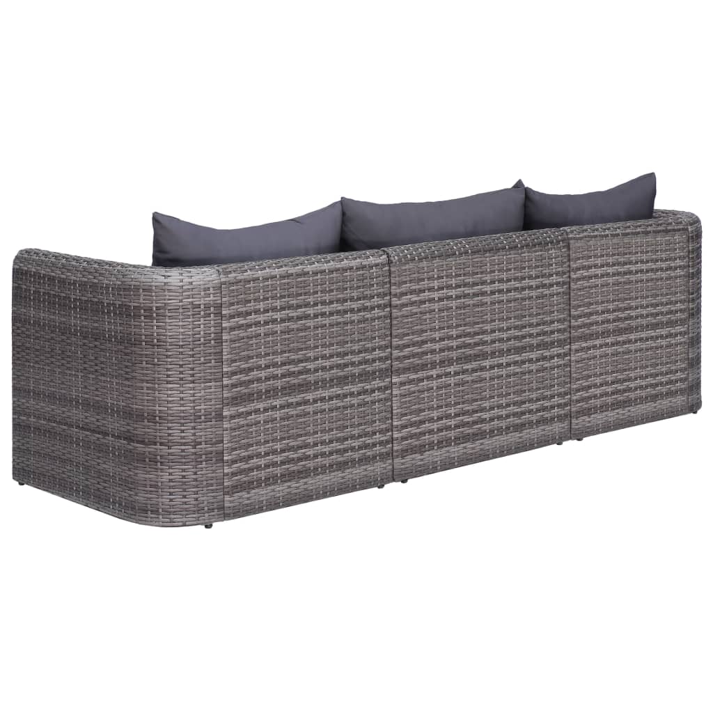 vidaXL Set canapea de grădină cu perne, 3 piese, gri, poliratan vidaXL Set canapea de grădină cu perne, 3 piese, gri, poliratan