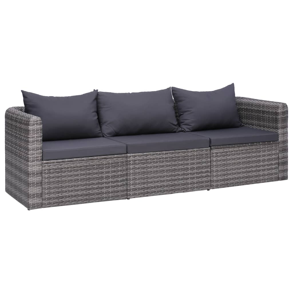 vidaXL Set canapea de grădină cu perne, 3 piese, gri, poliratan vidaXL Set canapea de grădină cu perne, 3 piese, gri, poliratan