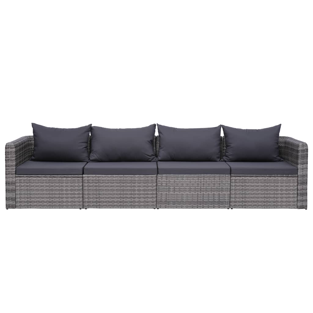 vidaXL Set canapea de grădină cu perne, 4 piese, gri, poliratan vidaXL Set canapea de grădină cu perne, 4 piese, gri, poliratan