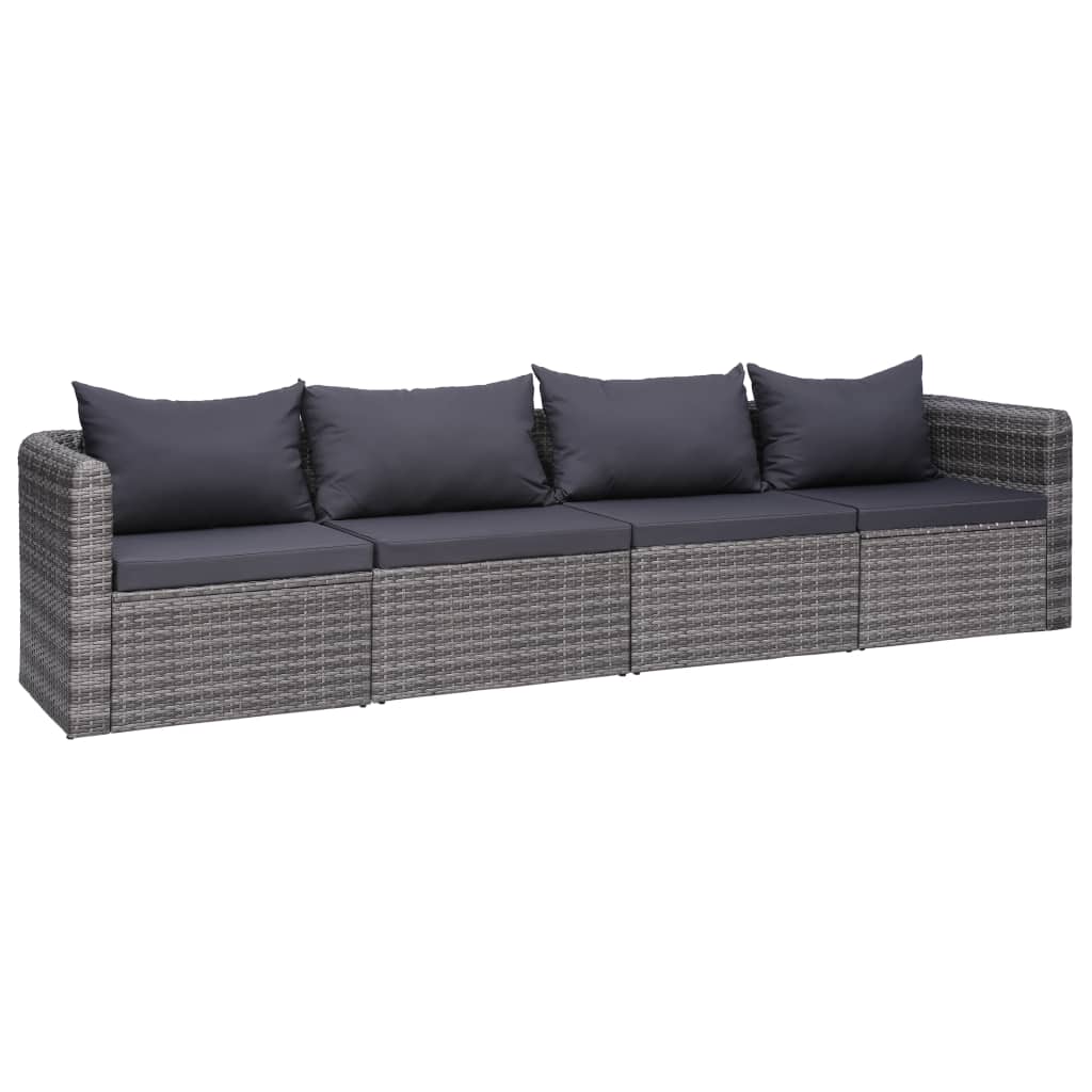 vidaXL Set canapea de grădină cu perne, 4 piese, gri, poliratan vidaXL Set canapea de grădină cu perne, 4 piese, gri, poliratan