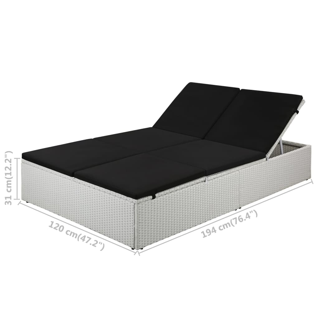vidaXL Șezlong de plajă cu pernă, negru, poliratan vidaXL Șezlong de plajă cu pernă, negru, poliratan