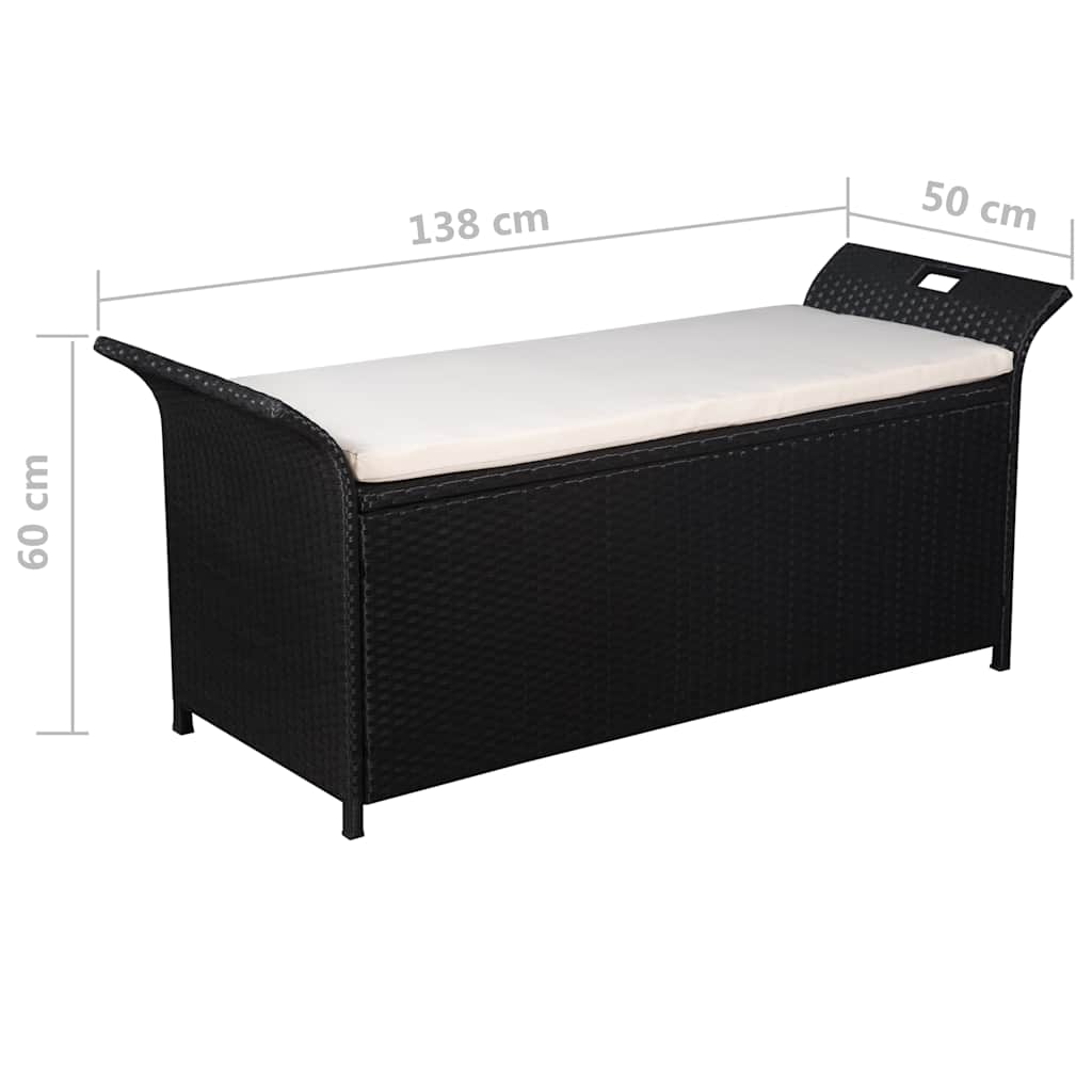 vidaXL Bancă de depozitare cu pernă, negru, 138 cm, poliratan vidaXL Bancă de depozitare cu pernă, negru, 138 cm, poliratan