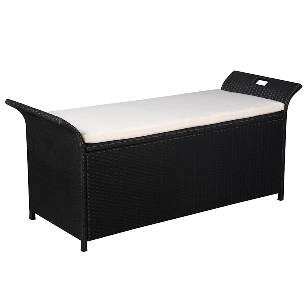 vidaXL Bancă de depozitare cu pernă, negru, 138 cm, poliratan vidaXL Bancă de depozitare cu pernă, negru, 138 cm, poliratan