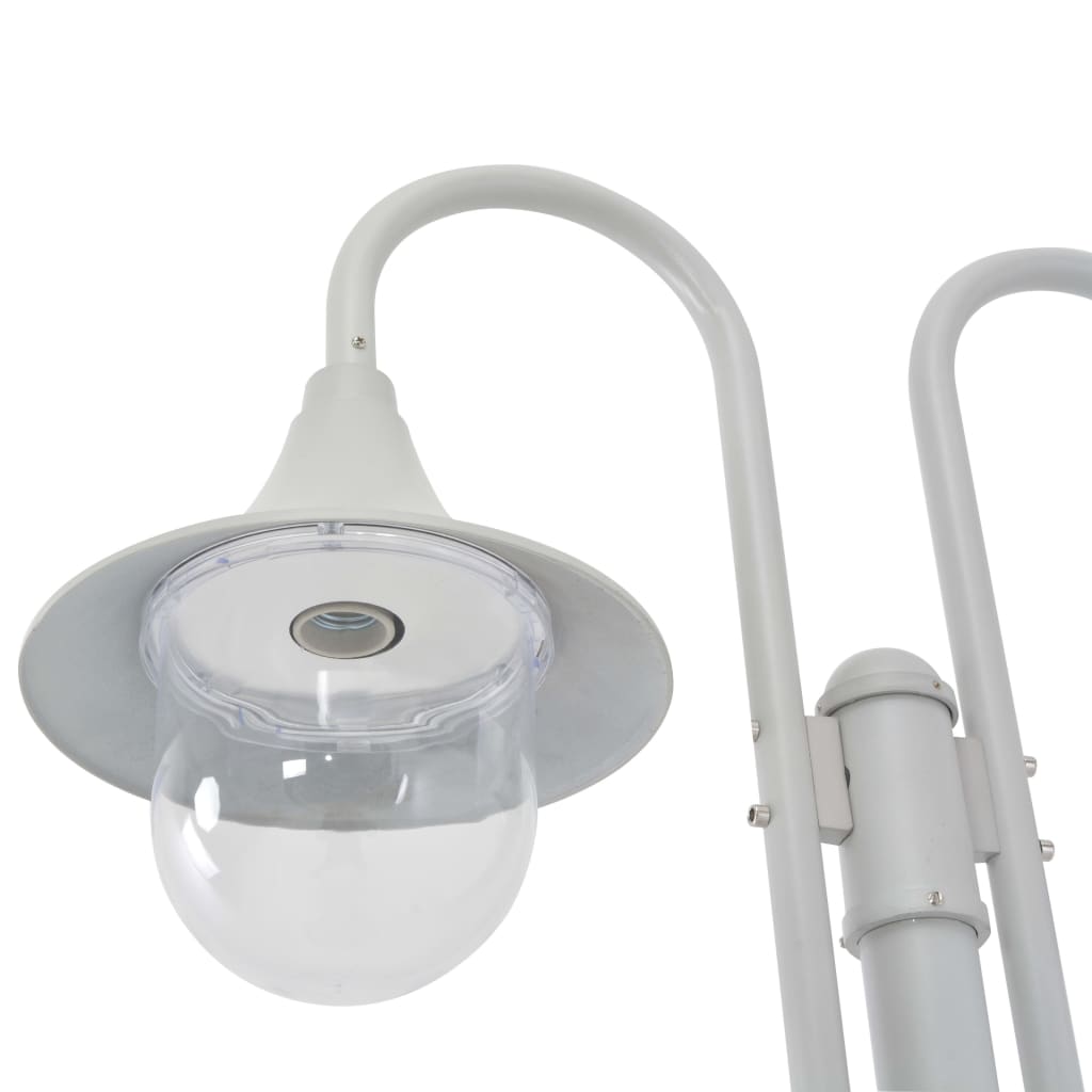 vidaXL Stâlp cu lumini de grădină E27 220 cm, aluminiu 2 lămpi, alb vidaXL Stâlp cu lumini de grădină E27 220 cm, aluminiu 2 lămpi, alb