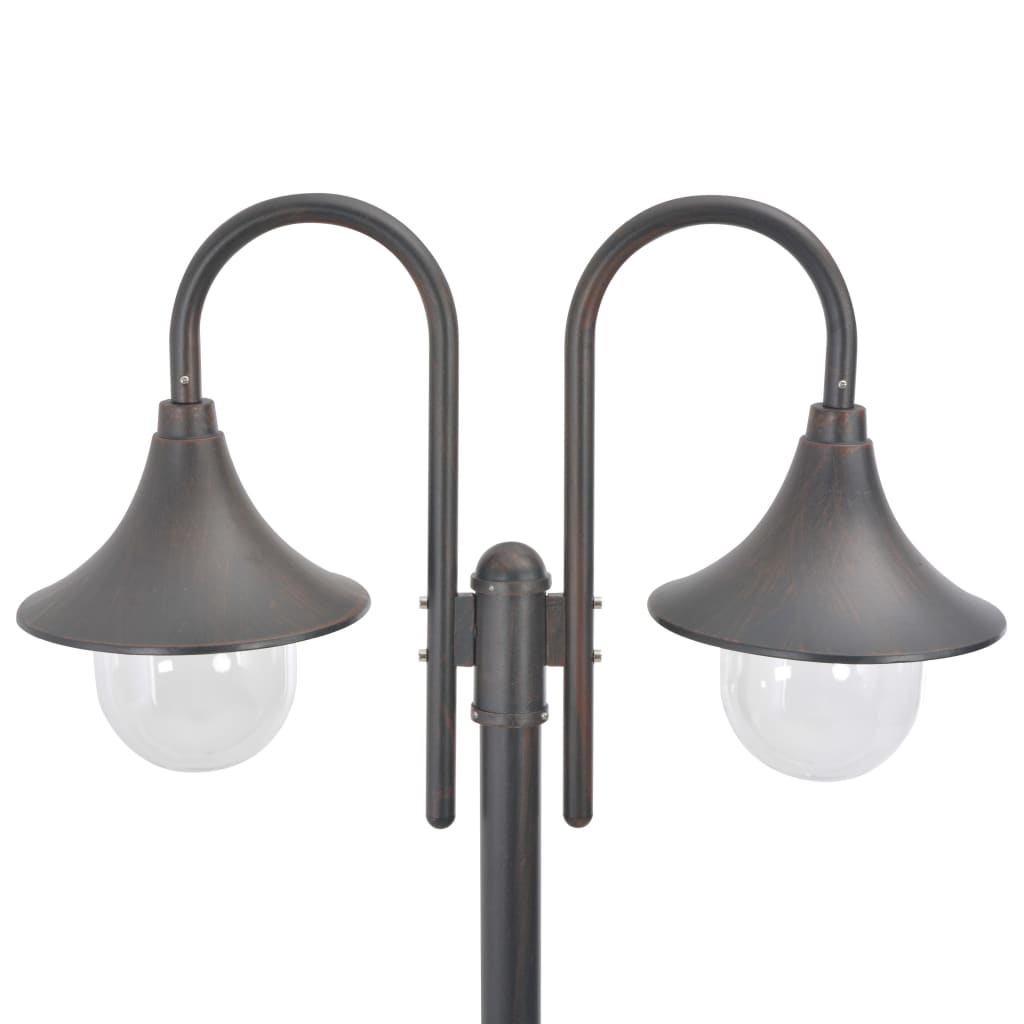 vidaXL Stâlp cu lumini de grădină E27 220 cm, aluminiu 2 lămpi, bronz vidaXL Stâlp cu lumini de grădină E27 220 cm, aluminiu 2 lămpi, bronz