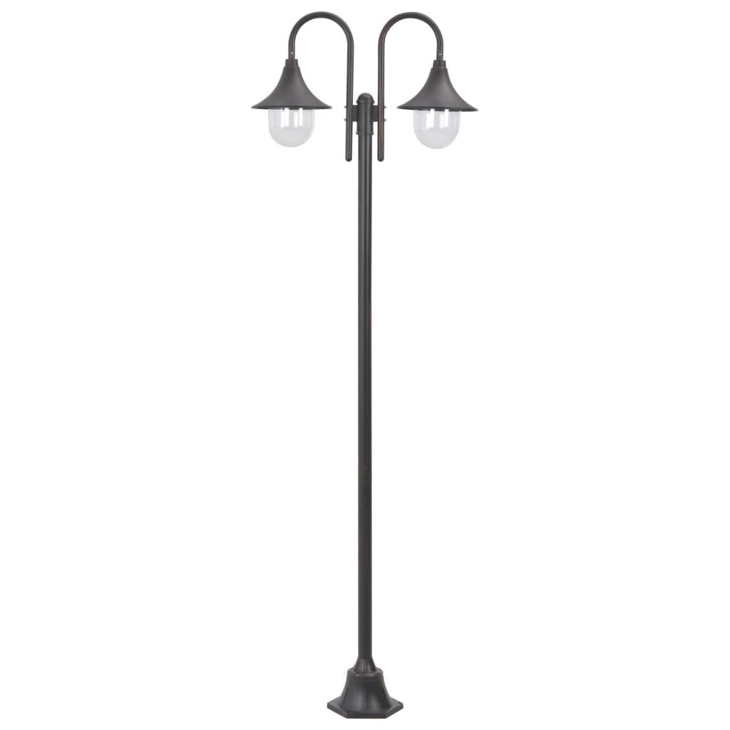 vidaXL Stâlp cu lumini de grădină E27 220 cm, aluminiu 2 lămpi, bronz vidaXL Stâlp cu lumini de grădină E27 220 cm, aluminiu 2 lămpi, bronz