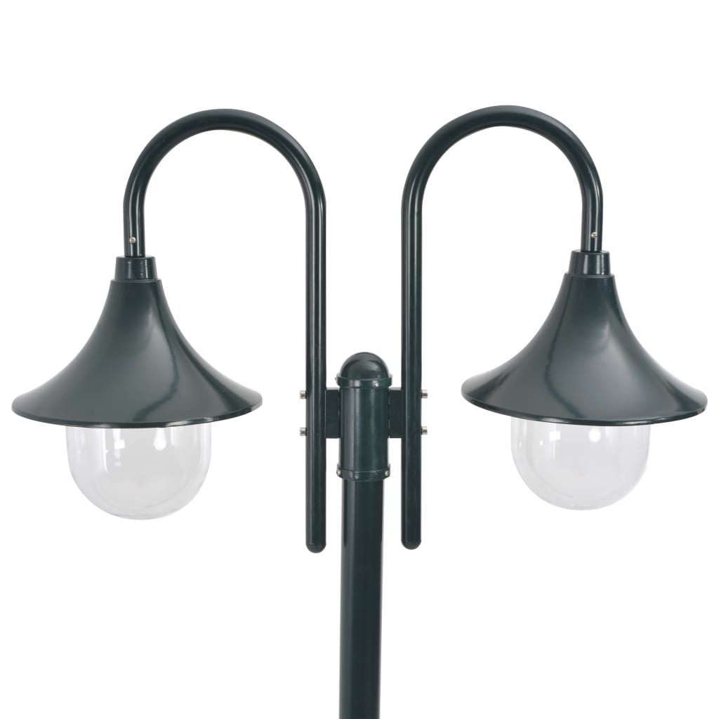 vidaXL Stâlp cu lumini de grădină E27 220 cm, aluminiu 2 lămpi, verde