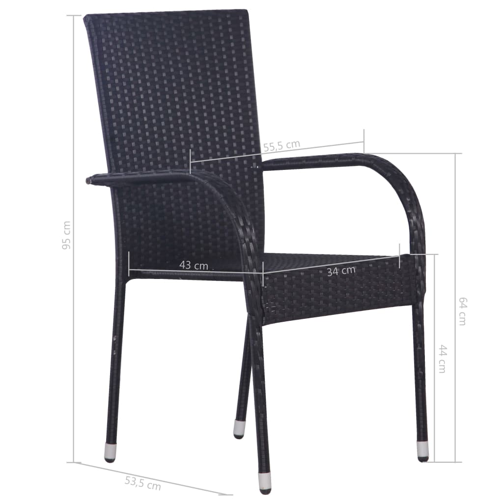 vidaXL Scaune de exterior, stivuibile, 2 buc., poliratan, negru vidaXL Scaune de exterior, stivuibile, 2 buc., poliratan, negru