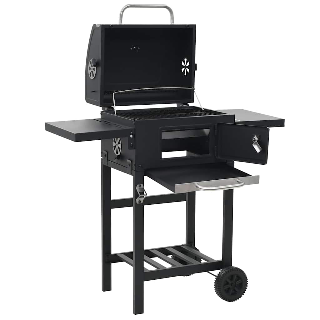 vidaXL Grătar barbecue cu cărbuni, raft inferior, negru vidaXL Grătar barbecue cu cărbuni, raft inferior, negru