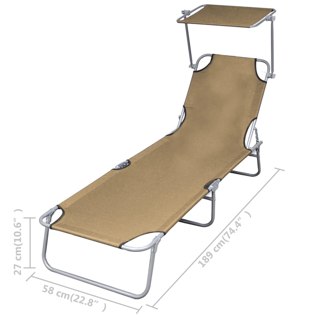 vidaXL Șezlong de plajă pliabil cu baldachin, gri taupe, oțel vidaXL Șezlong de plajă pliabil cu baldachin, gri taupe, oțel