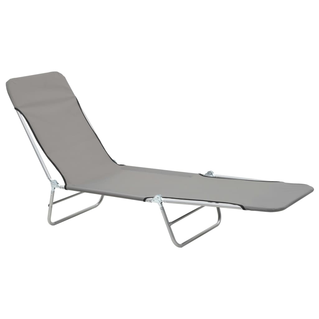 vidaXL Șezlonguri de plajă pliabile, 2 buc., gri, oțel & textil vidaXL Șezlonguri de plajă pliabile, 2 buc., gri, oțel & textil