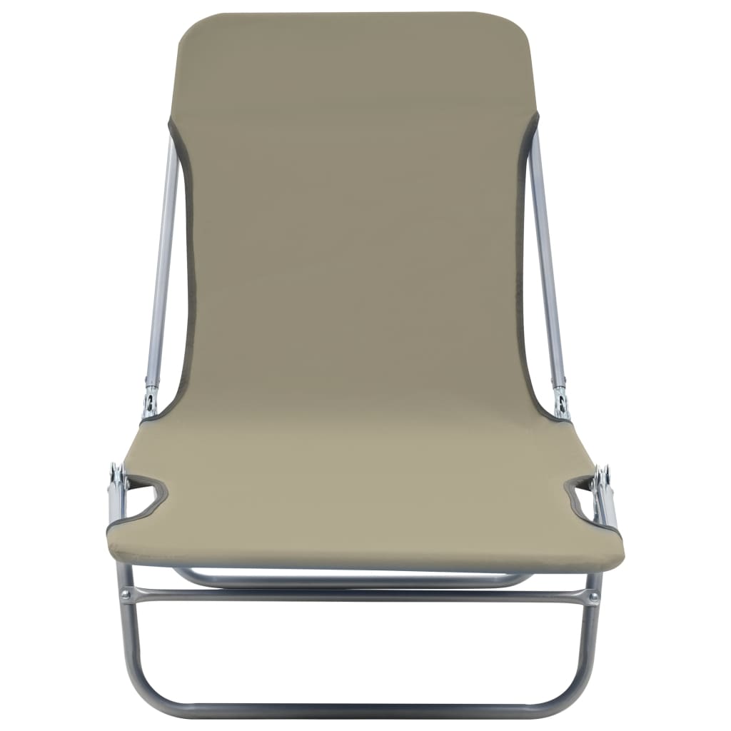 vidaXL Șezlonguri de plajă pliabile, 2 buc., gri taupe, oțel & textil vidaXL Șezlonguri de plajă pliabile, 2 buc., gri taupe, oțel & textil
