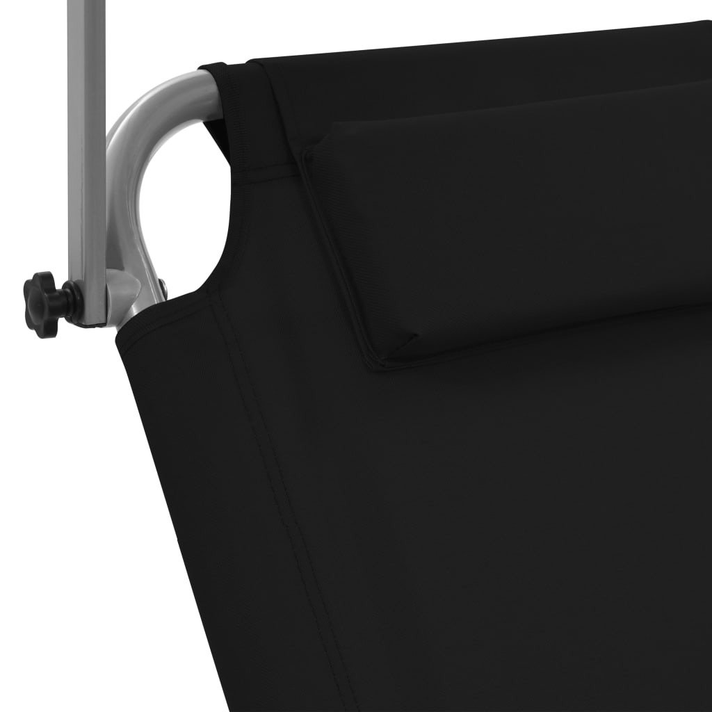 vidaXL Șezlong pliabil cu baldachin și roți, negru, oțel