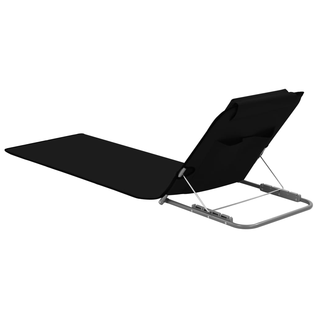 vidaXL Saltele plajă pliabile, 2 buc., negru, oțel și țesătură vidaXL Saltele plajă pliabile, 2 buc., negru, oțel și țesătură