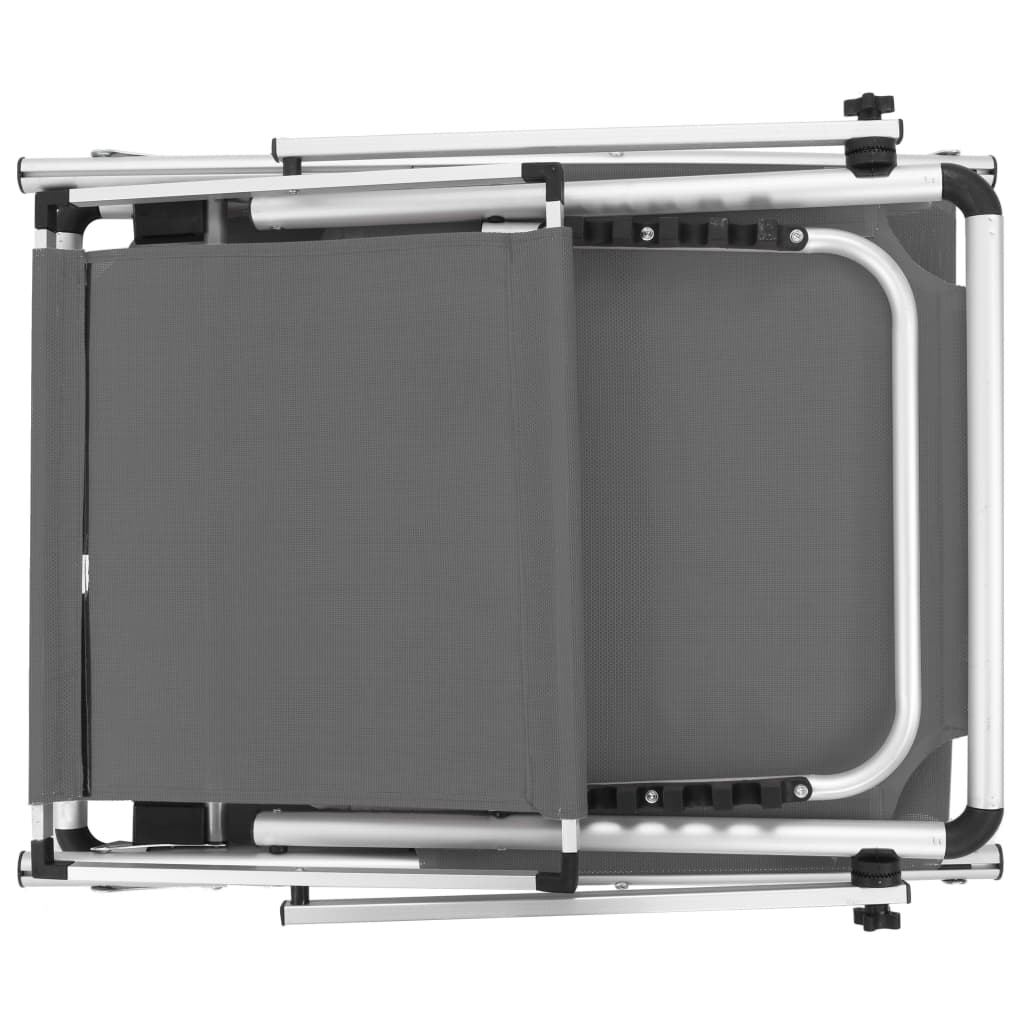 vidaXL Șezlong pliabil cu acoperiș, gri, aluminiu și textilenă vidaXL Șezlong pliabil cu acoperiș, gri, aluminiu și textilenă