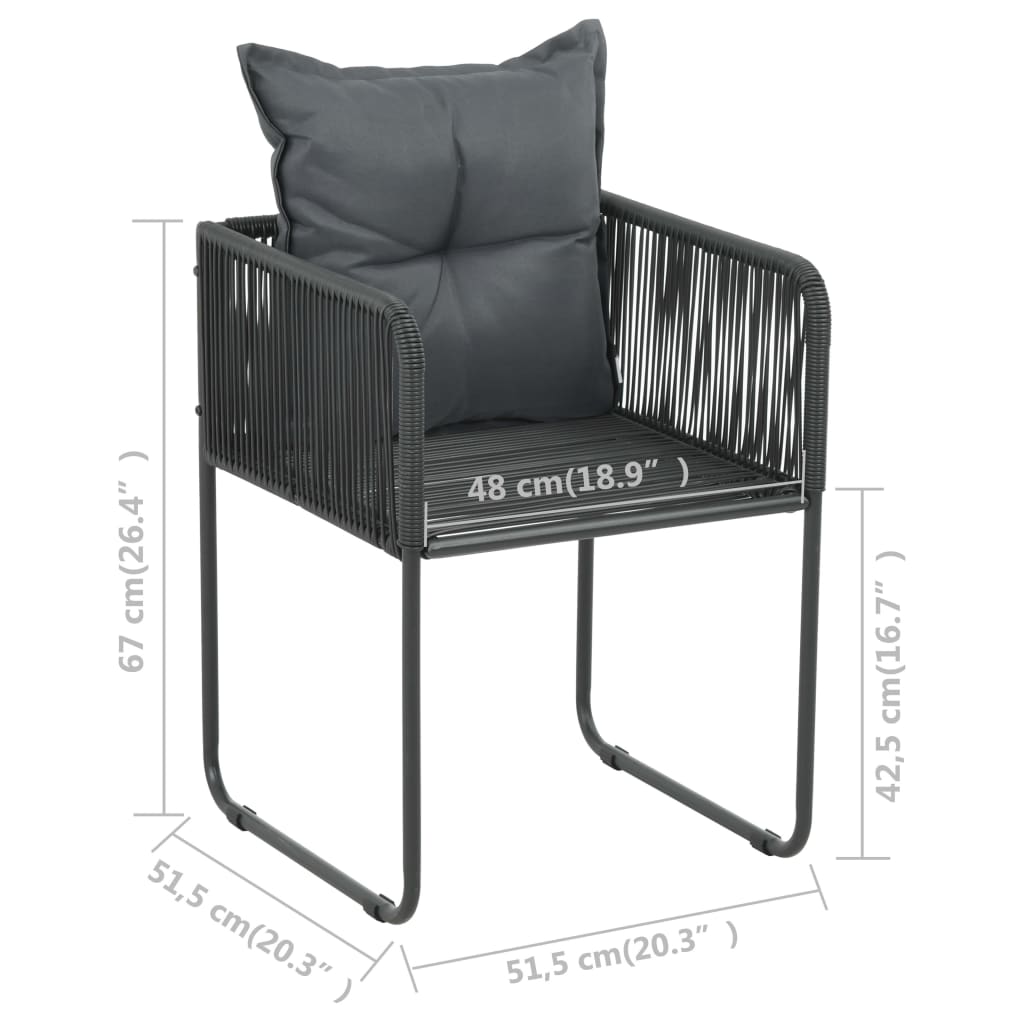 vidaXL Scaune de exterior cu perne, 2 buc., negru, poliratan vidaXL Scaune de exterior cu perne, 2 buc., negru, poliratan