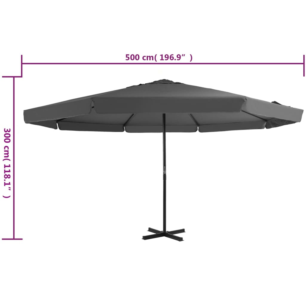 vidaXL Umbrelă de soare cu stâlp aluminiu, antracit, 500 cm