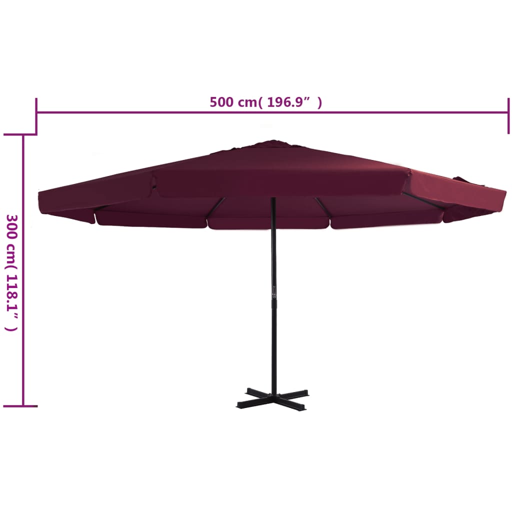 vidaXL Umbrelă de soare de exterior stâlp aluminiu roșu bordo 500 cm vidaXL Umbrelă de soare de exterior stâlp aluminiu roșu bordo 500 cm