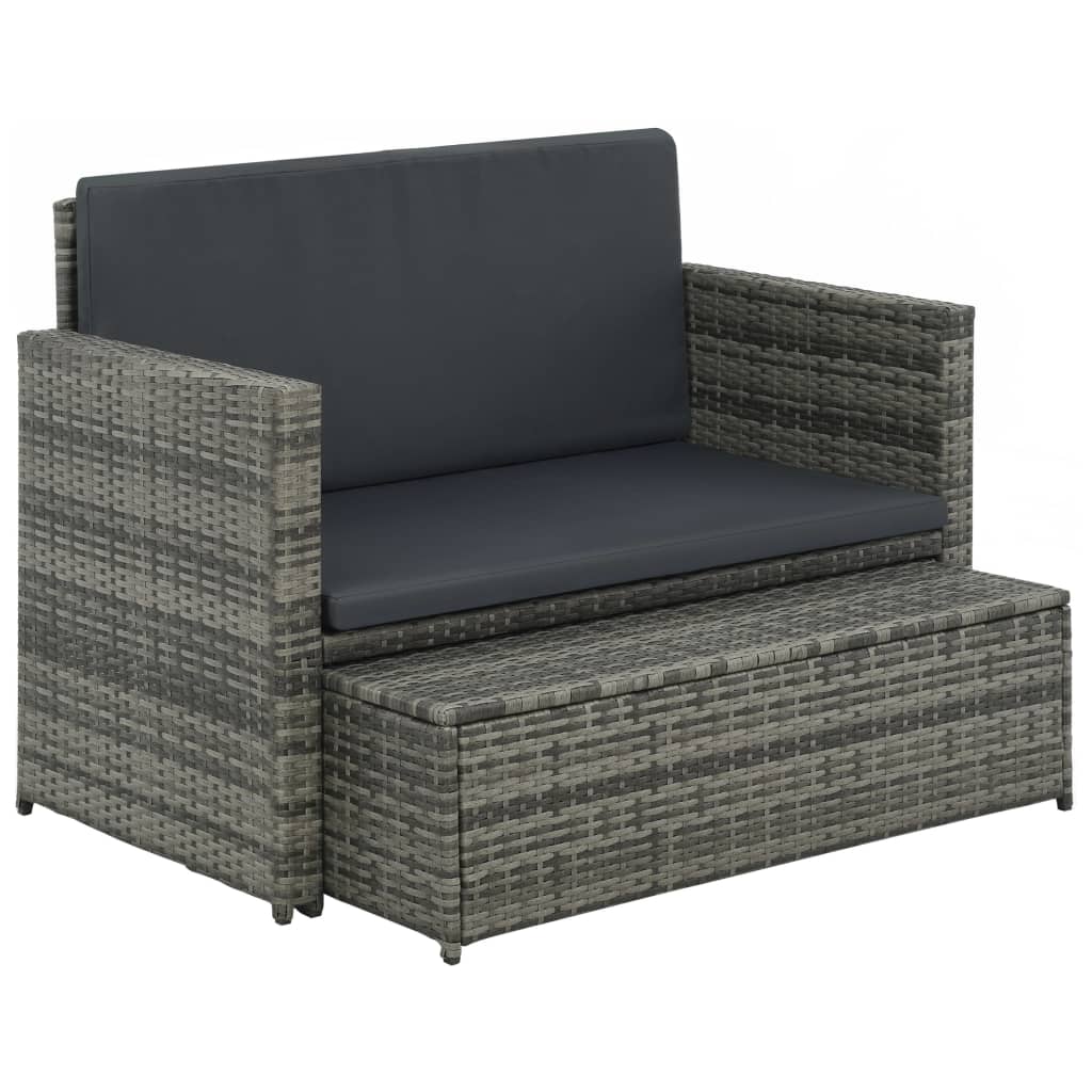 vidaXL Set mobilier de grădină cu perne, 2 piese, gri, poliratan vidaXL Set mobilier de grădină cu perne, 2 piese, gri, poliratan