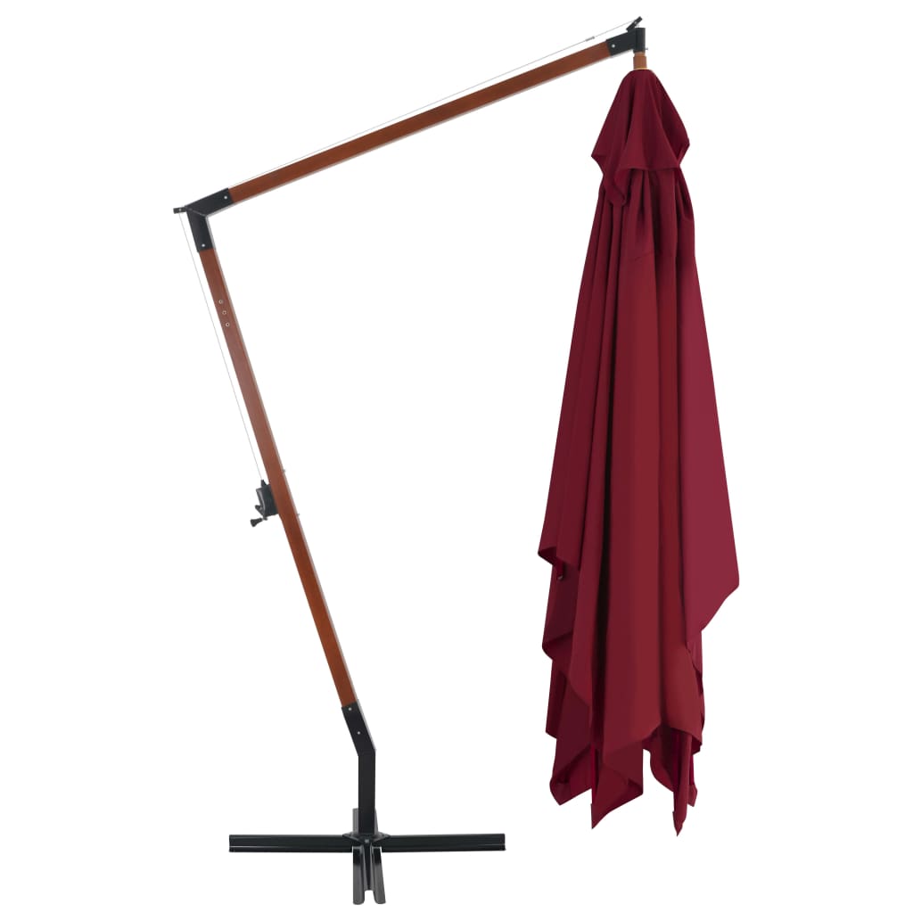 vidaXL Umbrelă consolă de grădină cu stâlp din lemn, bordo, 400x300 cm