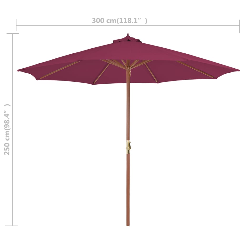 vidaXL Umbrelă de soare exterior, stâlp din lemn, 300 cm, roșu bordo vidaXL Umbrelă de soare exterior, stâlp din lemn, 300 cm, roșu bordo