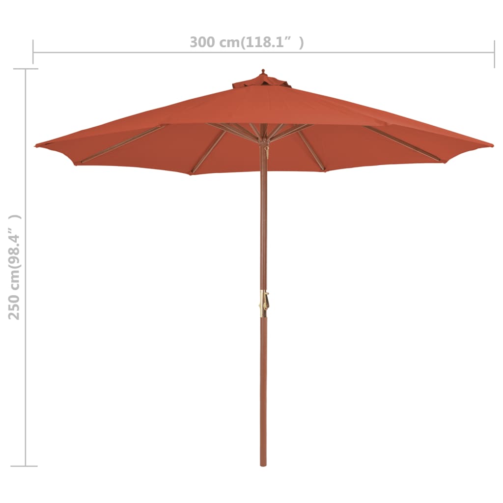 vidaXL Umbrelă de exterior cu stâlp din lemn, 300 cm, teracotă