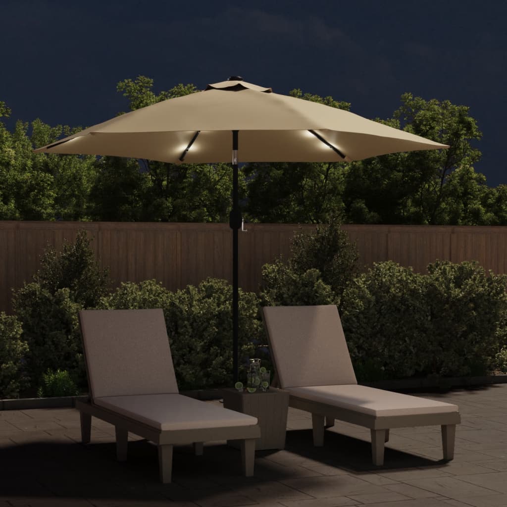 vidaXL Umbrelă de soare exterior, LED-uri și stâlp oțel, taupe, 300 cm vidaXL Umbrelă de soare exterior, LED-uri și stâlp oțel, taupe, 300 cm