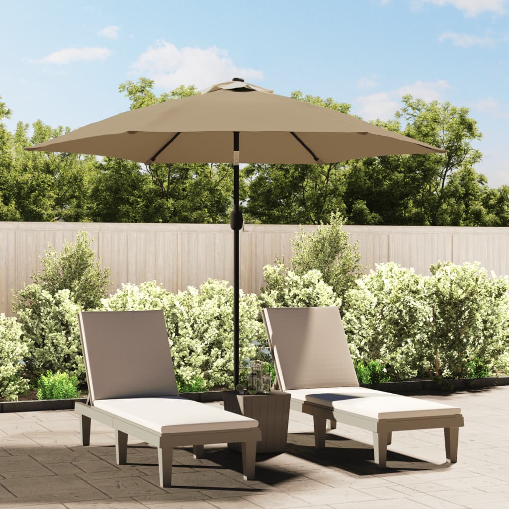 vidaXL Umbrelă de soare exterior, LED-uri și stâlp oțel, taupe, 300 cm vidaXL Umbrelă de soare exterior, LED-uri și stâlp oțel, taupe, 300 cm