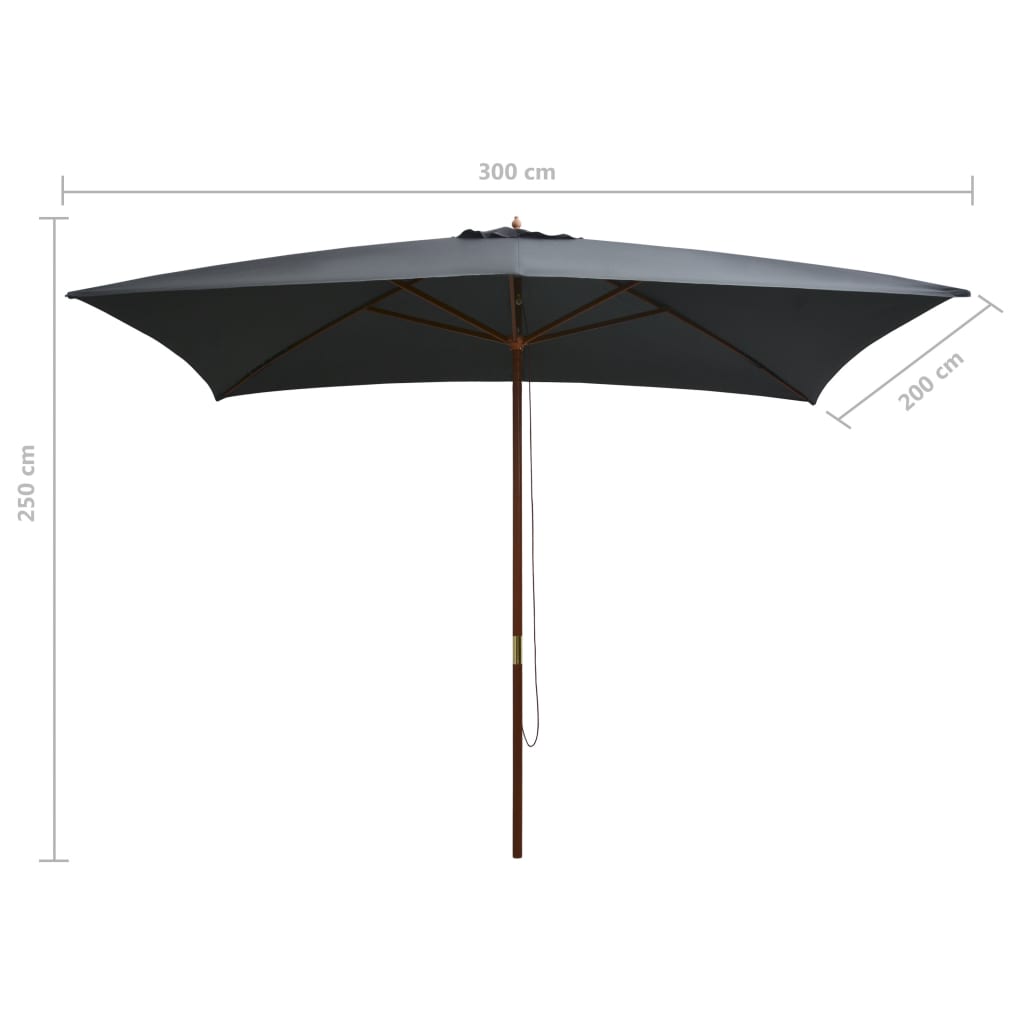 vidaXL Umbrelă de soare exterior, stâlp lemn, 200x300 cm, antracit vidaXL Umbrelă de soare exterior, stâlp lemn, 200x300 cm, antracit