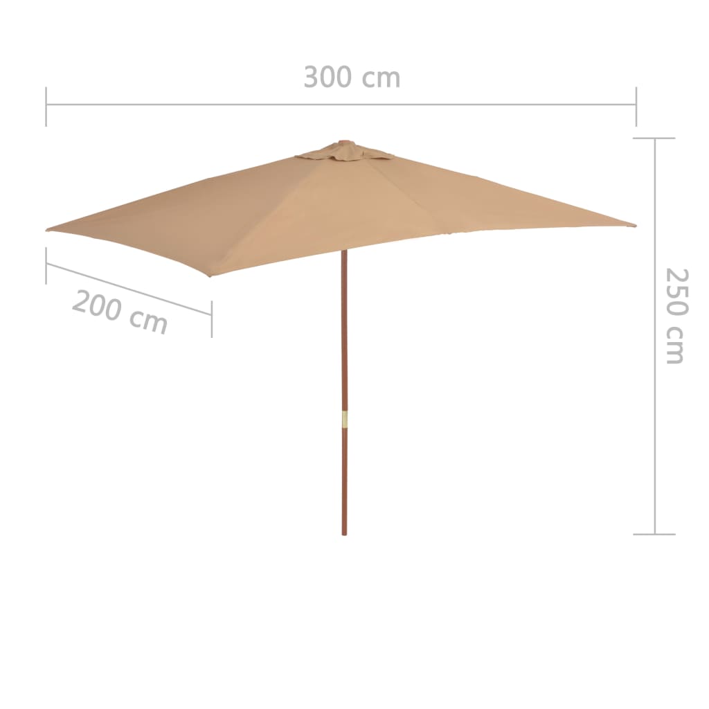 vidaXL Umbrelă de soare, exterior, stâlp lemn, 200x300 cm, gri taupe