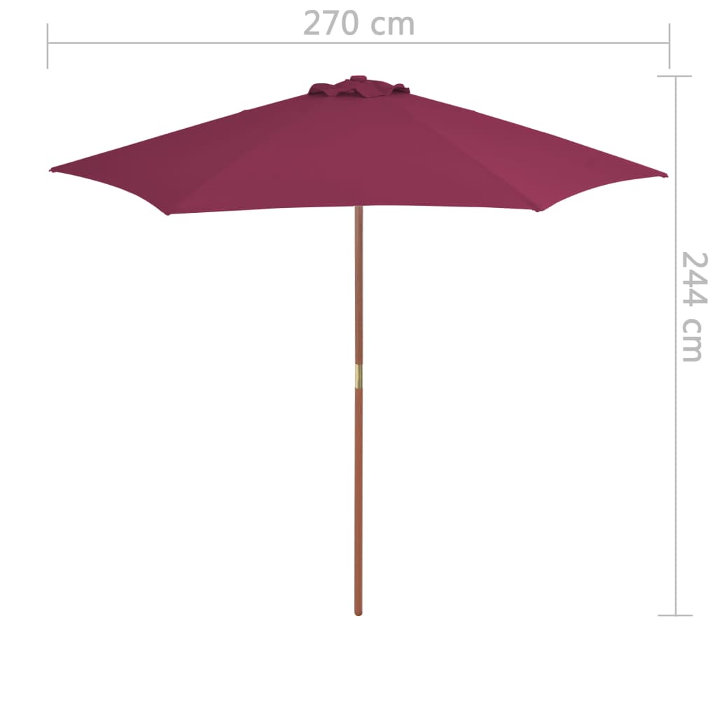 vidaXL Umbrelă de soare de exterior, stâlp lemn, roșu bordo, 270 cm vidaXL Umbrelă de soare de exterior, stâlp lemn, roșu bordo, 270 cm