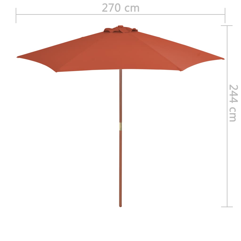 vidaXL Umbrelă de soare de exterior, stâlp din lemn, cărămiziu, 270 cm