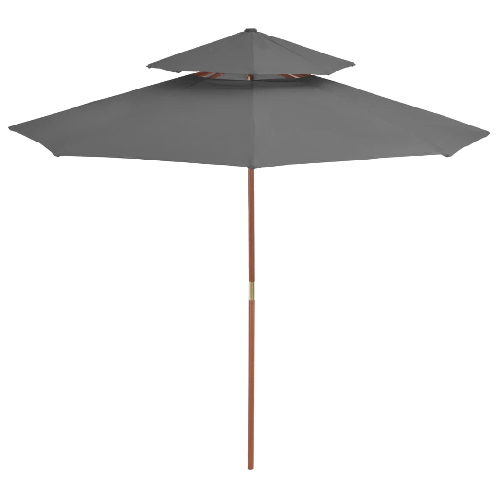 vidaXL Umbrelă de soare dublă, stâlp din lemn, 270 cm, antracit vidaXL Umbrelă de soare dublă, stâlp din lemn, 270 cm, antracit
