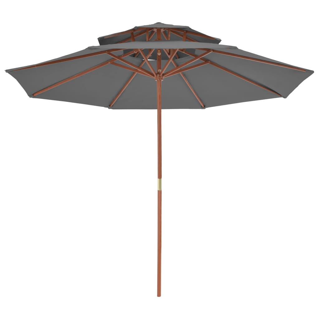 vidaXL Umbrelă de soare dublă, stâlp din lemn, 270 cm, antracit vidaXL Umbrelă de soare dublă, stâlp din lemn, 270 cm, antracit