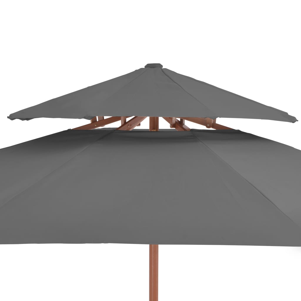 vidaXL Umbrelă de soare dublă, stâlp din lemn, 270 cm, antracit vidaXL Umbrelă de soare dublă, stâlp din lemn, 270 cm, antracit
